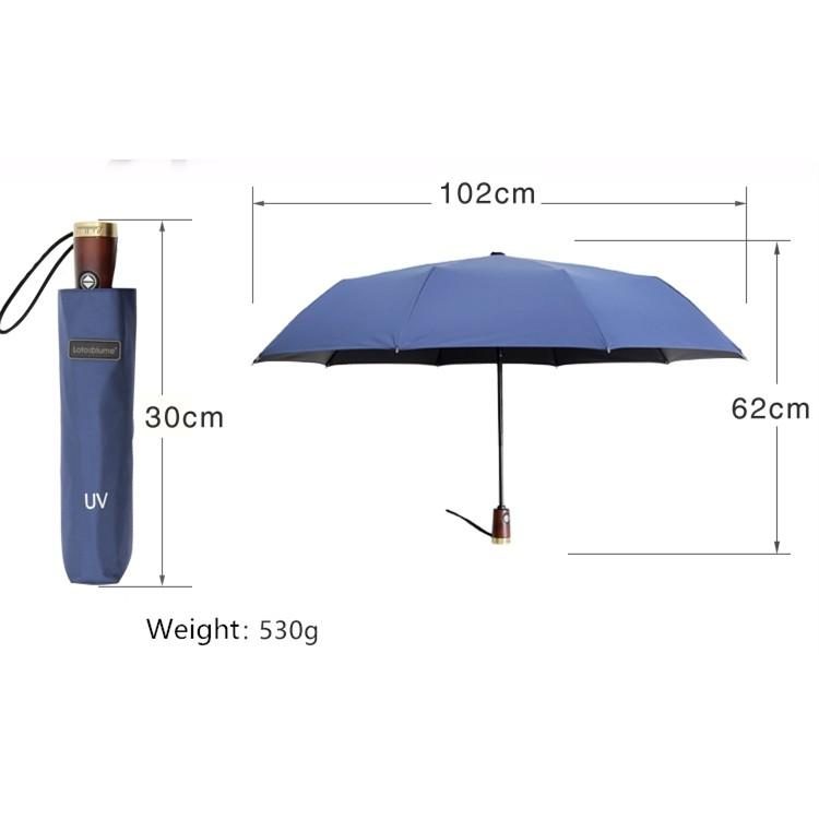 Ô dù cao cấp tự động 2 chiều chống tia UV LEODAUKNOW - Mẫu cán gỗ 102cm có nạm logo đồng