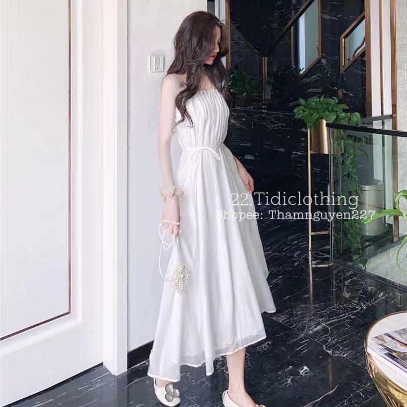 Đầm hai dây Ulzzang, đầm maxi cột eo chất đẹp _ ảnh thật cận chất