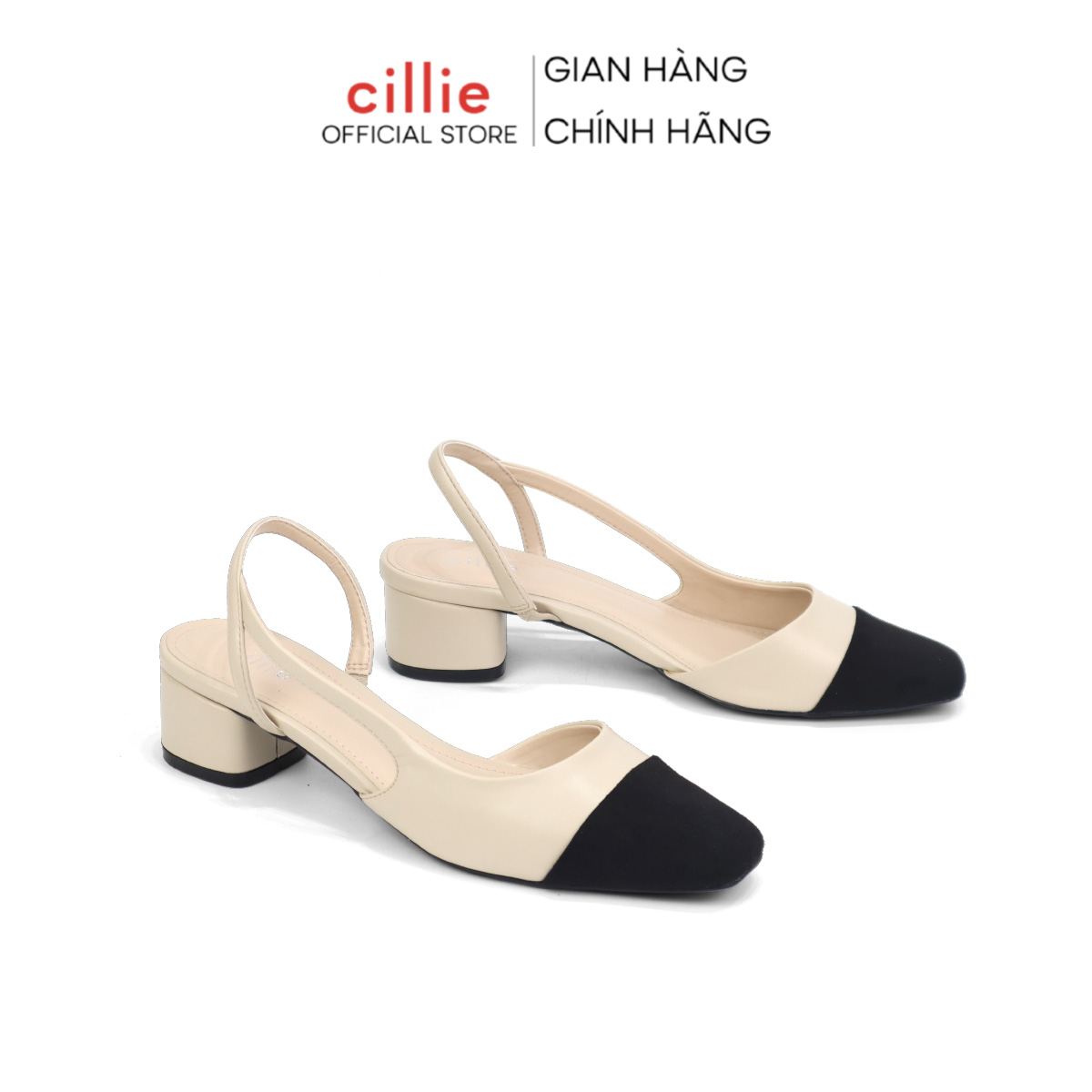 Giày sandal cao gót bít mũi phối màu thời trang Cillie 1114