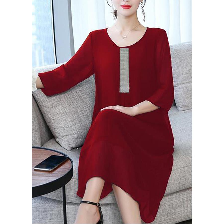 Đầm Trung Niên Dự Tiệc Vải Voan Dáng Suông Hai Lớp. Size S->5XL