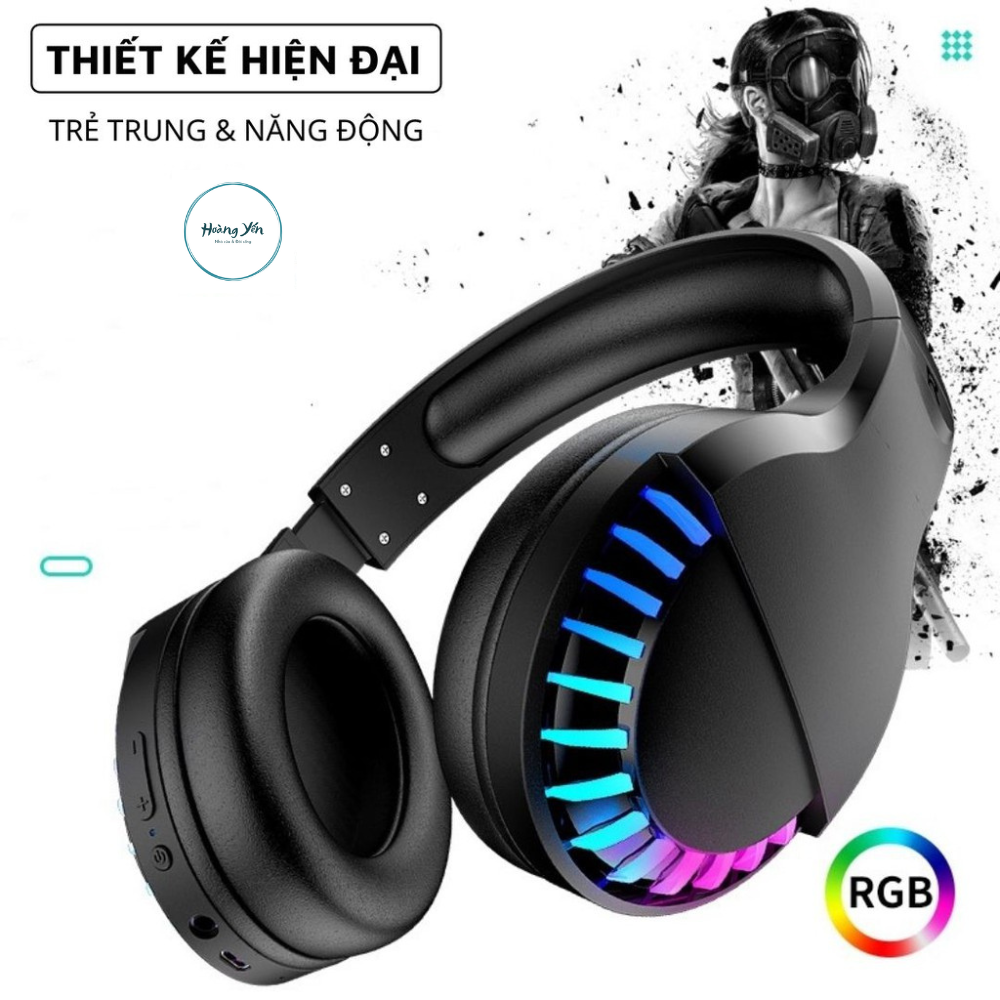 Tai nghe bluetooth headphone gaming  Super Bass đèn led đổi màu RGB dùng cho điện thoại máy tính pc laptop