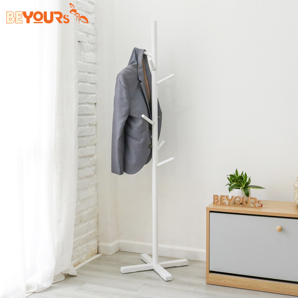 Cây Treo Quần Áo Đồ Gỗ BEYOURs Thông Minh - Móc Treo Quần Áo Standing-Hanger - Nội Thất Phòng Khách, Phòng Ngủ - Trắng