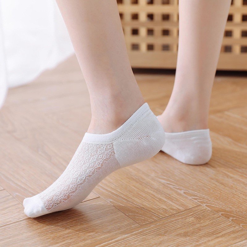 Tất, Vớ cotton cổ thấp lưới mỏng thoáng khí, có đệm chống tuột màu trơn phong cách Nhật Bản Mùa Hè Cho Nữ