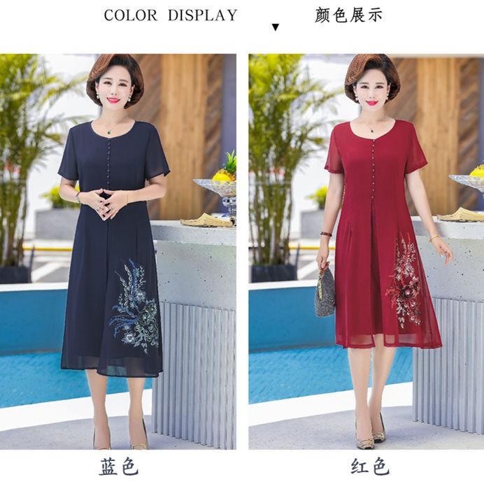 Đầm Voan Trung Niên Thêu Dáng Xòe Sang Trọng VH07 - Hàng Quảng Châu Cao Cấp