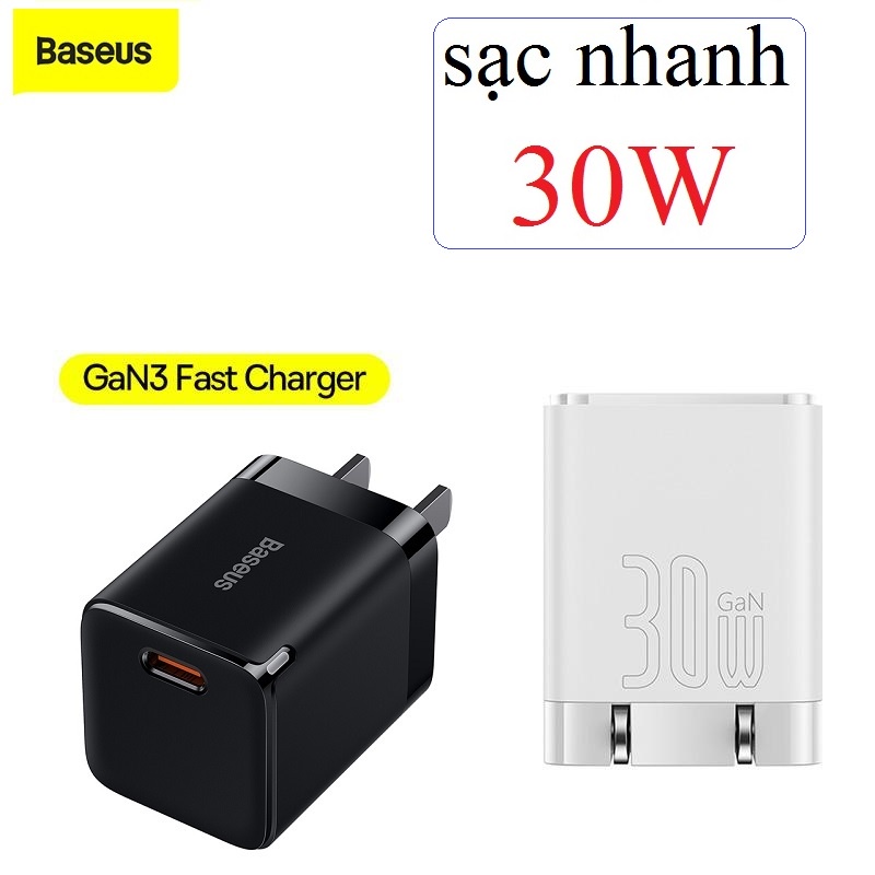 Hình ảnh Củ Sạc Nhanh Nhỏ Gọn Type C Baseus GaN3 1C Chuẩn PD, QC 30W Chân Dẹp - Hàng Chính Hãng 