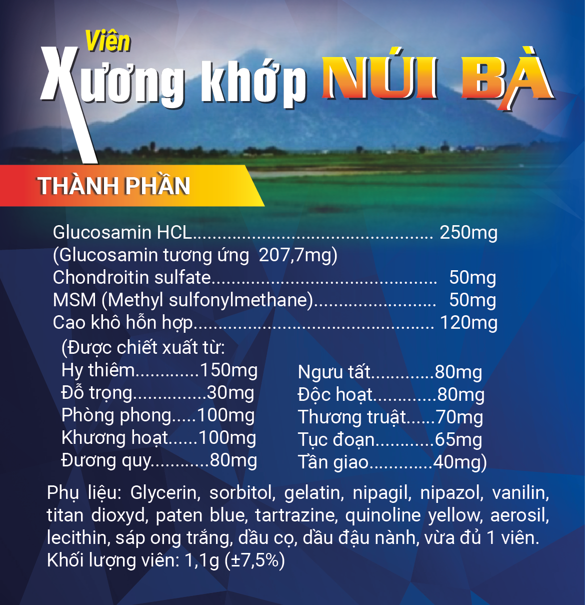 Thực phẩm chức năng Viên Xương Khớp Núi Bà - Giảm khô, cứng, thoái hóa, đau nhức xương khớp - Hộp 60 viên nang mềm