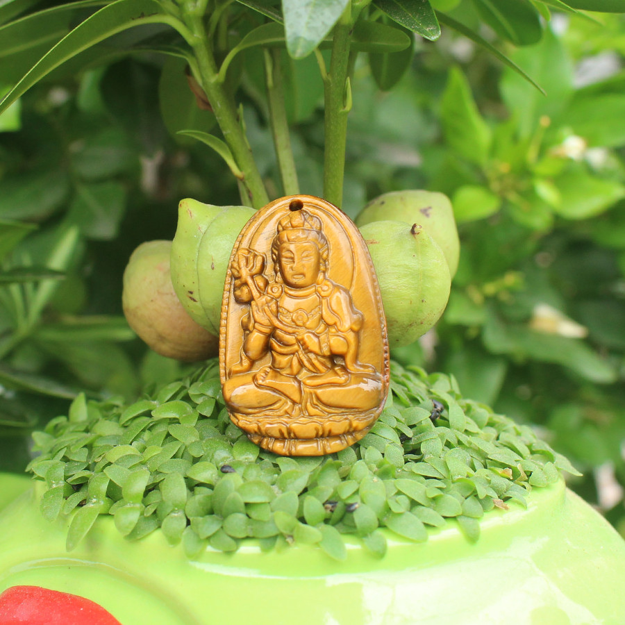 Mặt Dây chuyền Phật Bản Mệnh tuổi Ngọ, Mệnh Thổ, Phật Đại Thế Chí Bồ Tát, Đá Mắt hổ, Cỡ nhỏ AKO1