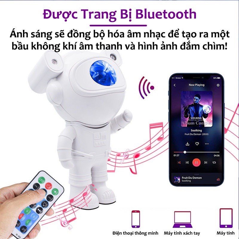 Đèn Phi Hành Gia Phiên Bản Mới V2 Chiếu Trăng Sao Nền Thiên Hà Nháy Theo Nhạc | Đèn Decor Trang Trí Phòng Ngủ Phòng Bay