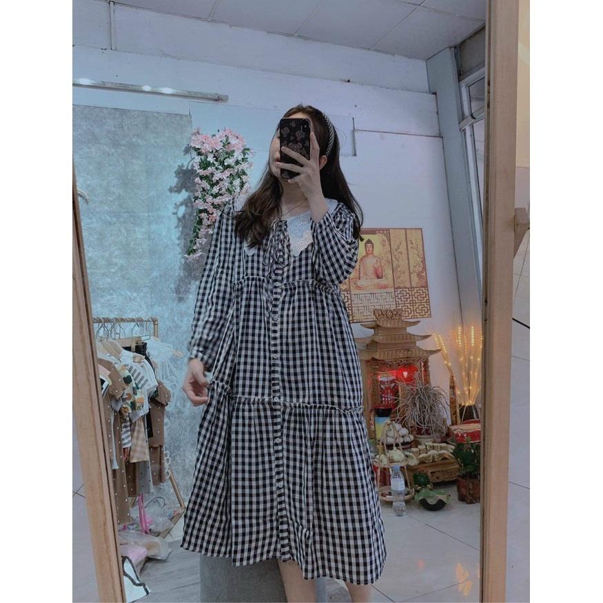 VÁY BẦU CÔNG SỞ HÀNG THIẾT KẾ - ĐẦM BẦU THU ĐÔNG DÁNG SUÔNG RỘNG DÀI TAY CỔ BÈO TRẮNG FREE SIZE