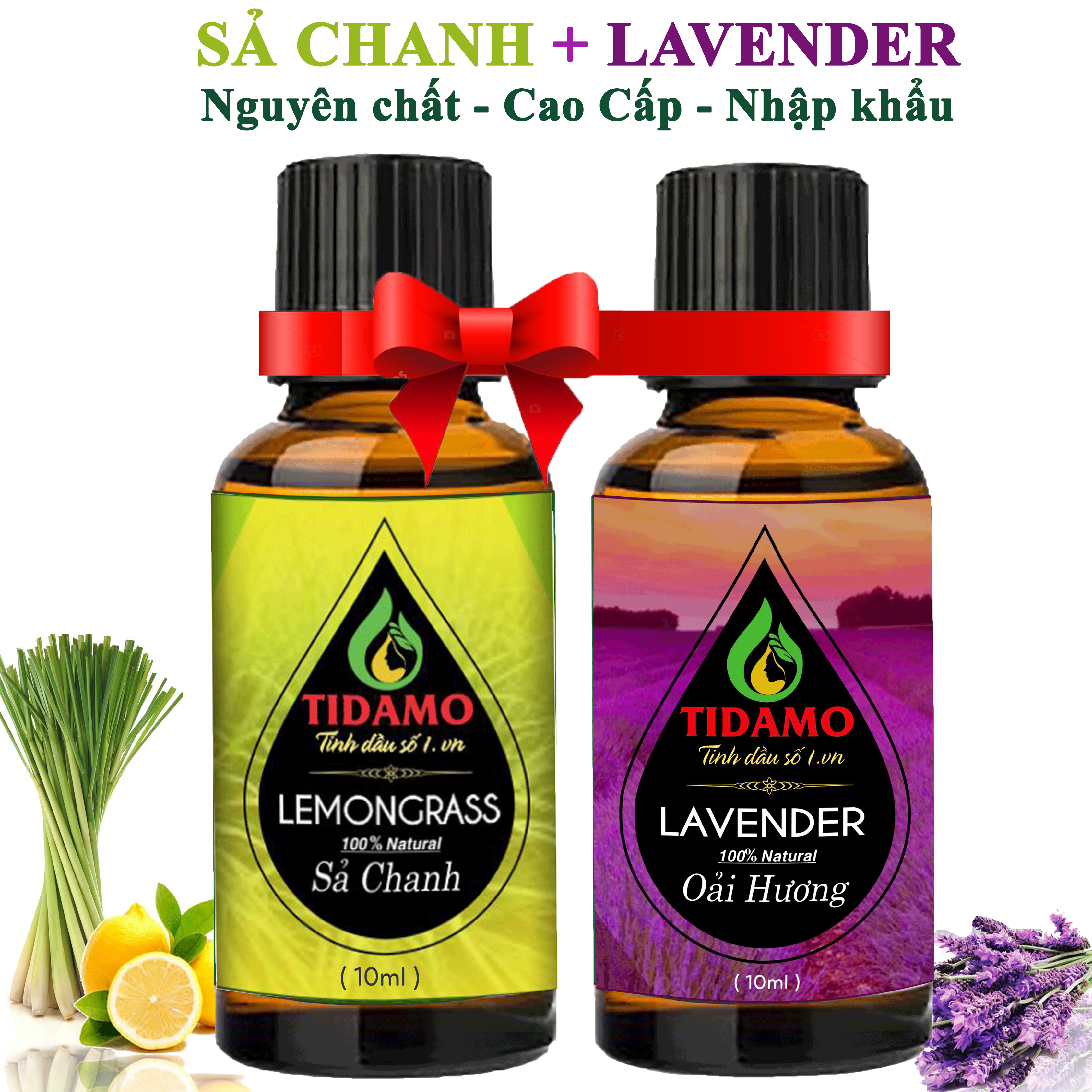 Combo 2 Tinh Dầu Sả Chanh (Lemongrass) + Tinh Dầu Oải Hương (Lavender) Cao Cấp Nhập Khẩu - Tinh Dầu TIDAMO Nguyên Chất Xông Phòng Giúp Thư Giãn, Thơm Phòng và Nâng Cao Sức Khỏe (2 chai 10ML) - Thích Hợp Sử Dụng Với Máy Xông Tinh Dầu