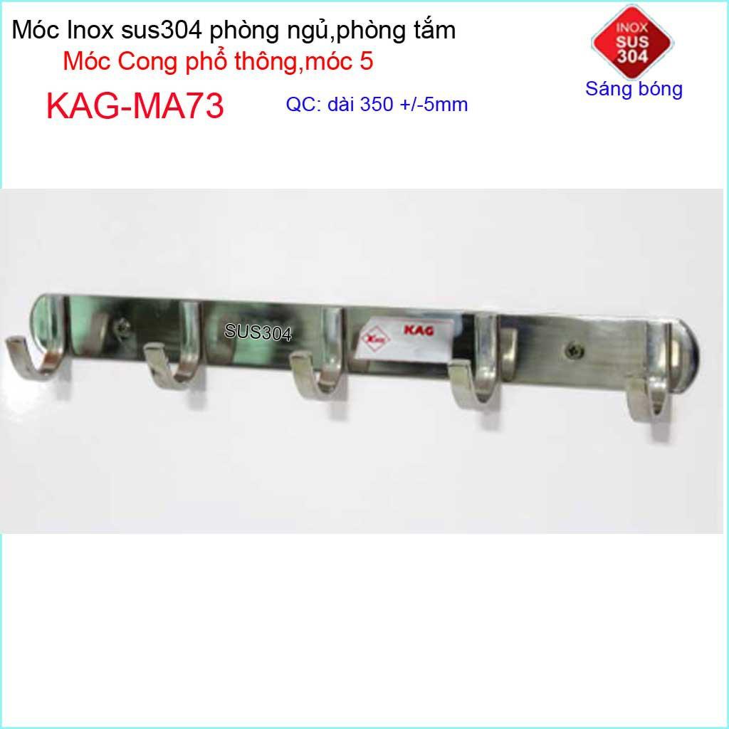 Móc cong treo quần áo inox 304 cao cấp dày, móc Kace 5 móc treo đồ nhà tắm KAG-MA73