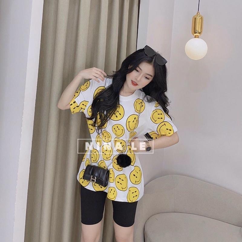 Sét bộ form rộng áo hoạ tiết mặt cười cực xinh