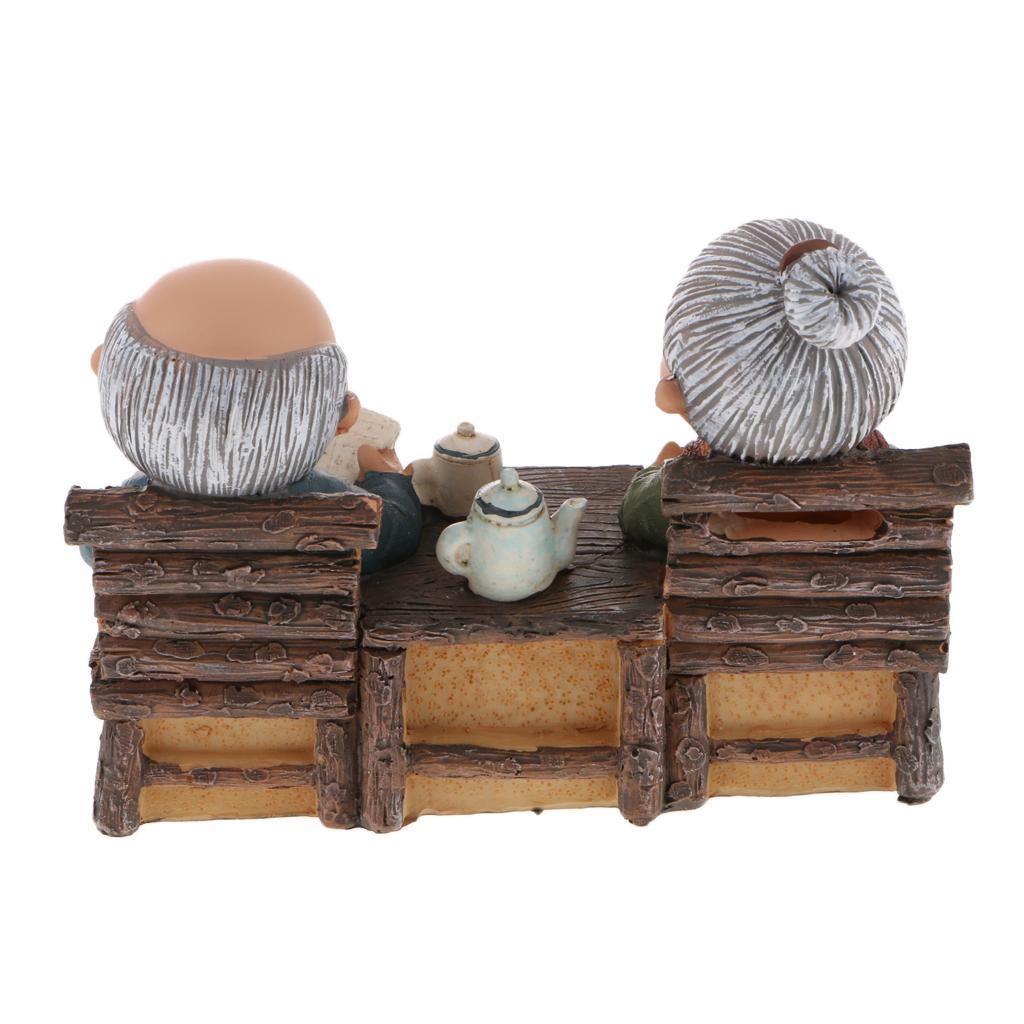 2Pcs Creative Old Couple Ornaments Old Man Granny for Home Office Decoration