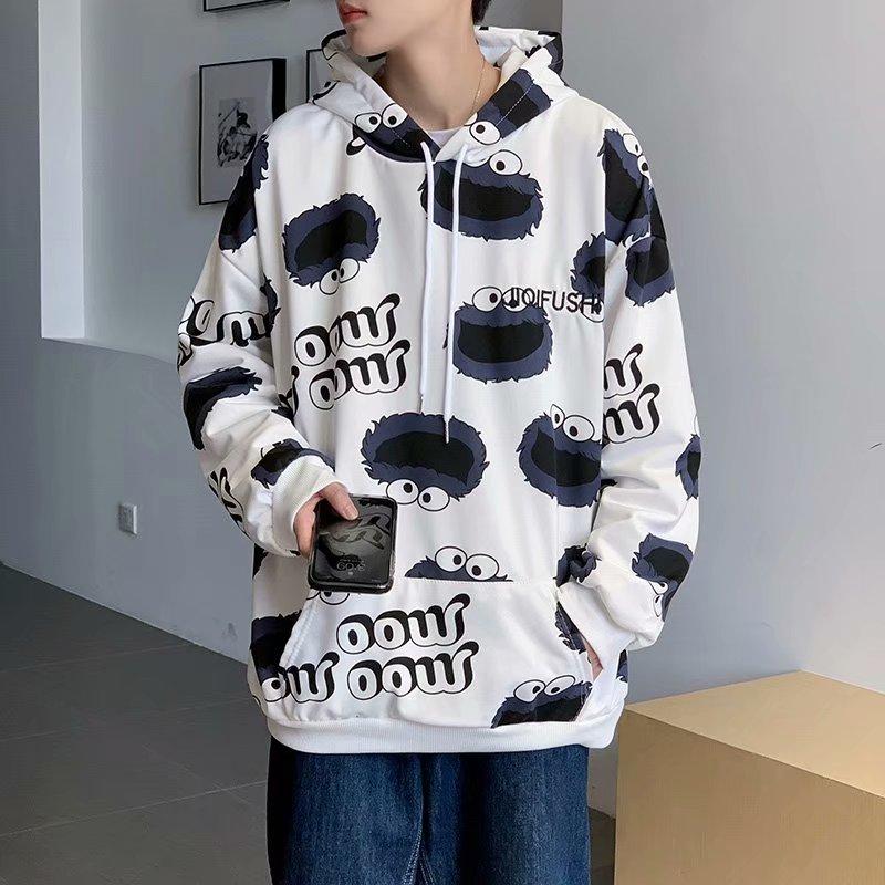 NEW Áo Hoodie Dáng Rộng Có In Hình Hoạt Hình Thời Trang Phong Cách Cho Nam