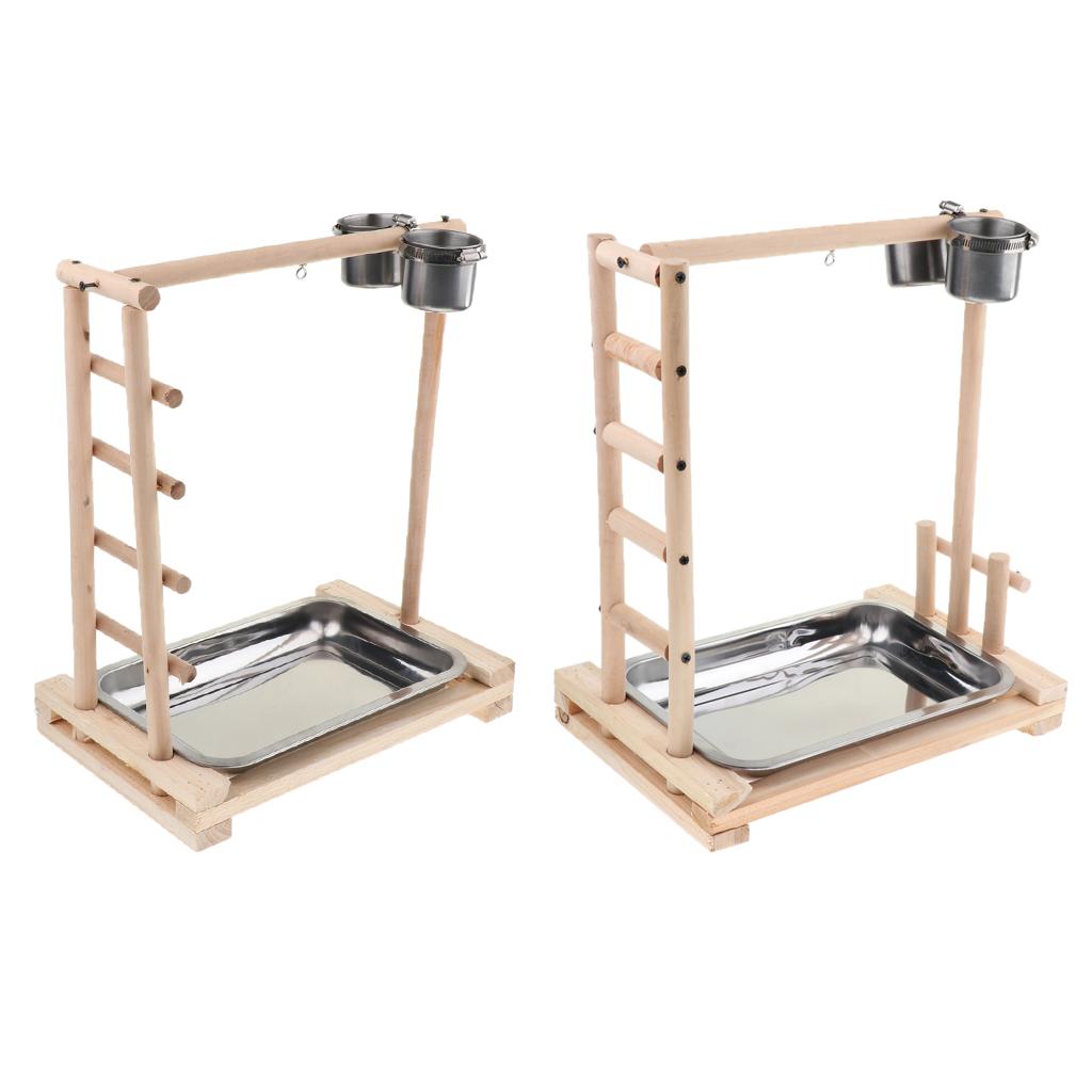 Parrot Bird Playground Perch Gym with Ladder Cups Exercise & Playing