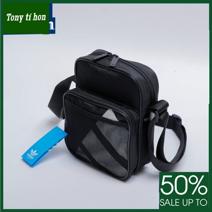 Tony tí hon - Túi đeo chéo EQT phụ liệu xịn chống thấm logo add in mặt trước phối lưới - màu đen