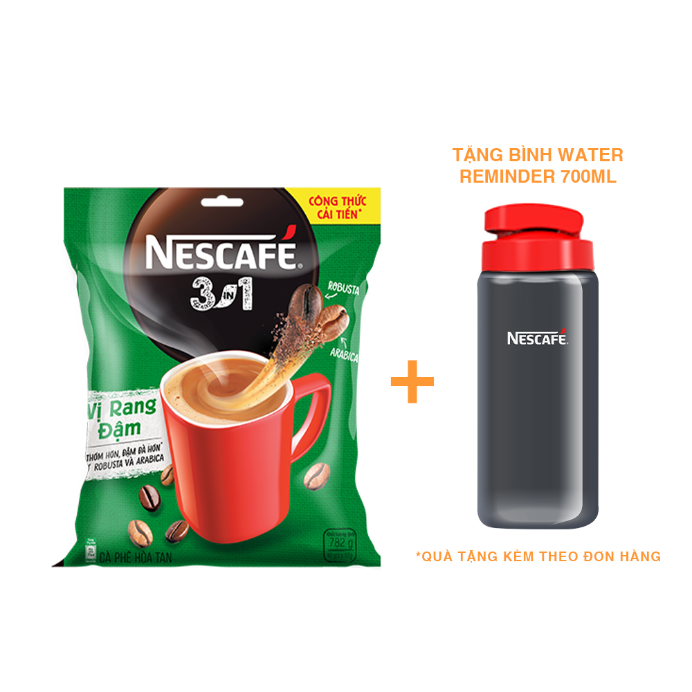 Cà phê hòa tan Nescafé 3in1 công thức cải tiến - vị rang đậm (Bịch 46 gói) - [Tặng bình Water Reminder 700ml]