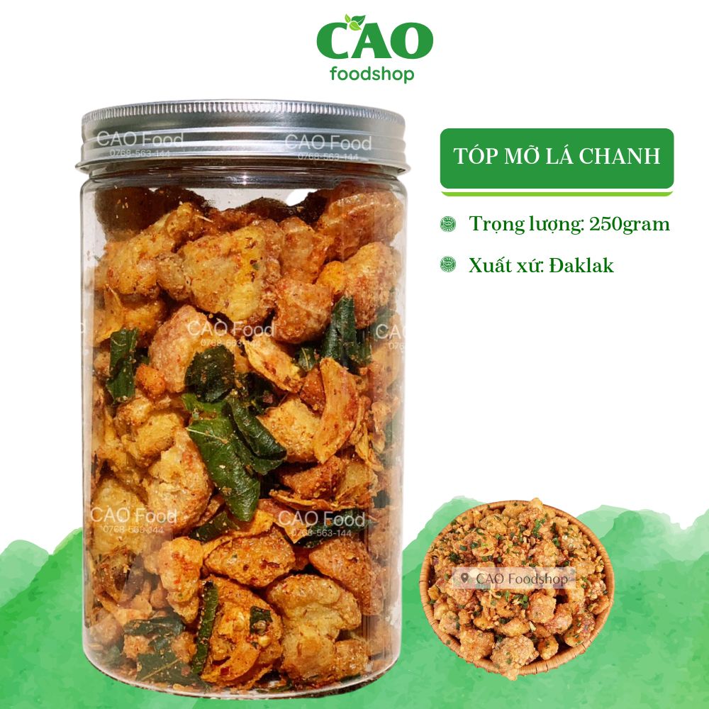 [250GR] Tóp mỡ lá chanh CAO Food siêu ngon chuẩn vị, giòn rụm từng miếng từ 100% mỡ heo liền da