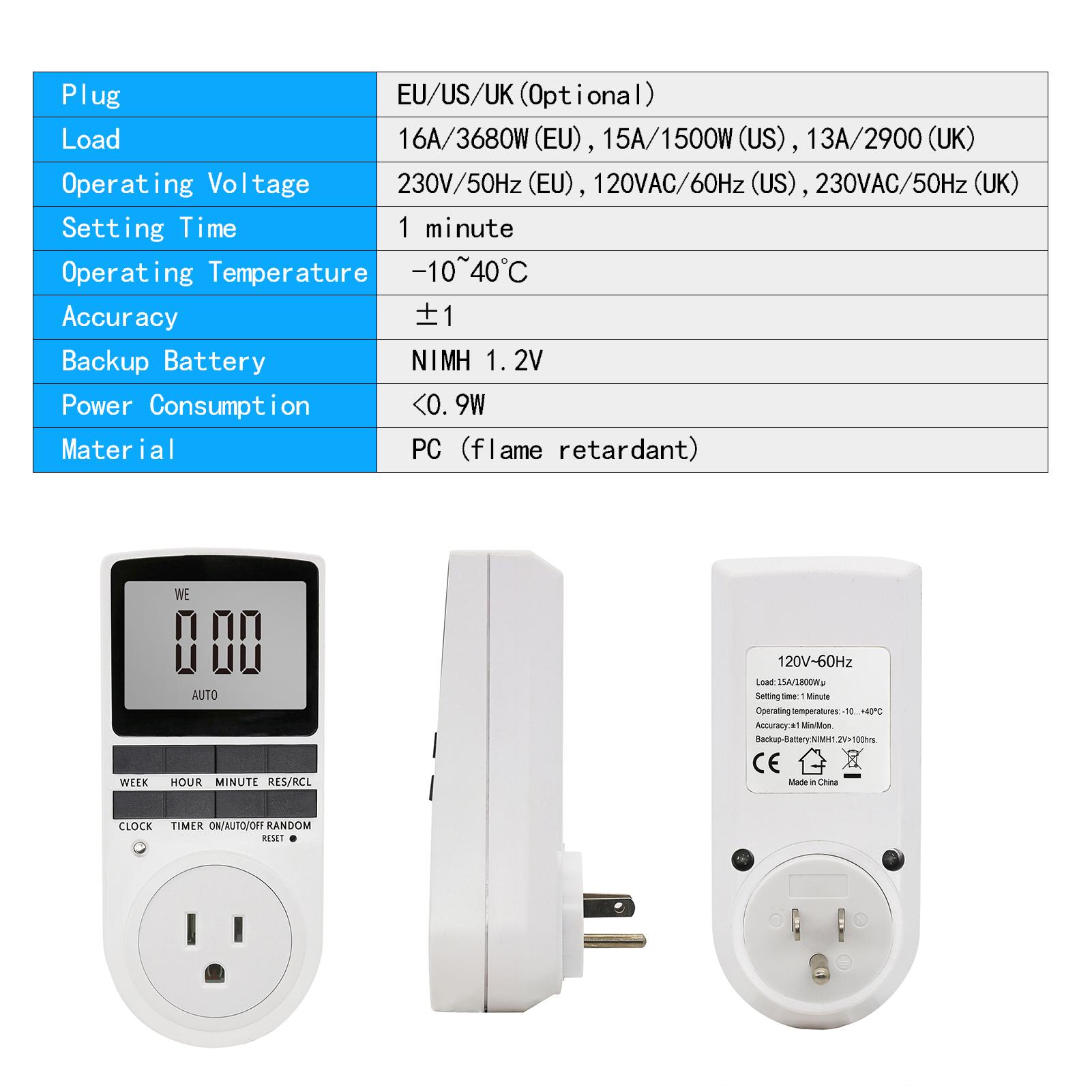 Digital Timer Switch Socket Digital Electronic Timer Switch LCD Display Plug-in Programmable Time Switch Energy Saving Intelligent Electronic Timing Socket
