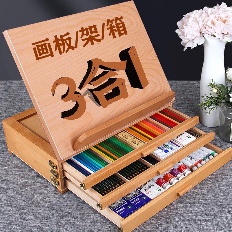 Phong cách mới nhất hộp vẽ để bàn giá vẽ loại ngăn kéo bảng vẽ hộp đựng tranh nhiều lớp hai trong một lưu trữ dầu phấn màu để bàn