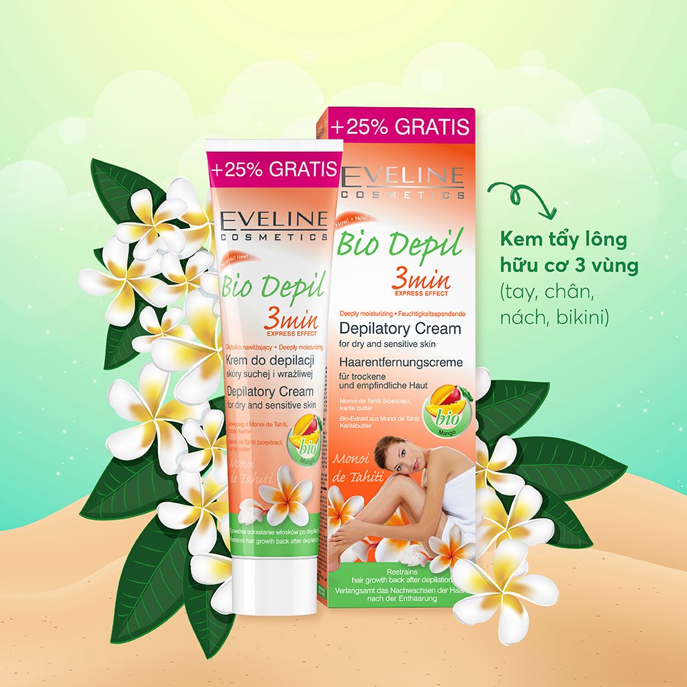 Kem tẩy lông Eveline Bio Depil 3 vùng hương xoài 125ml