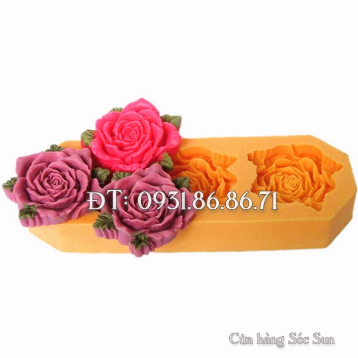 Khuôn silicon 3 hoa hồng 4 lá - Mã số 1103
