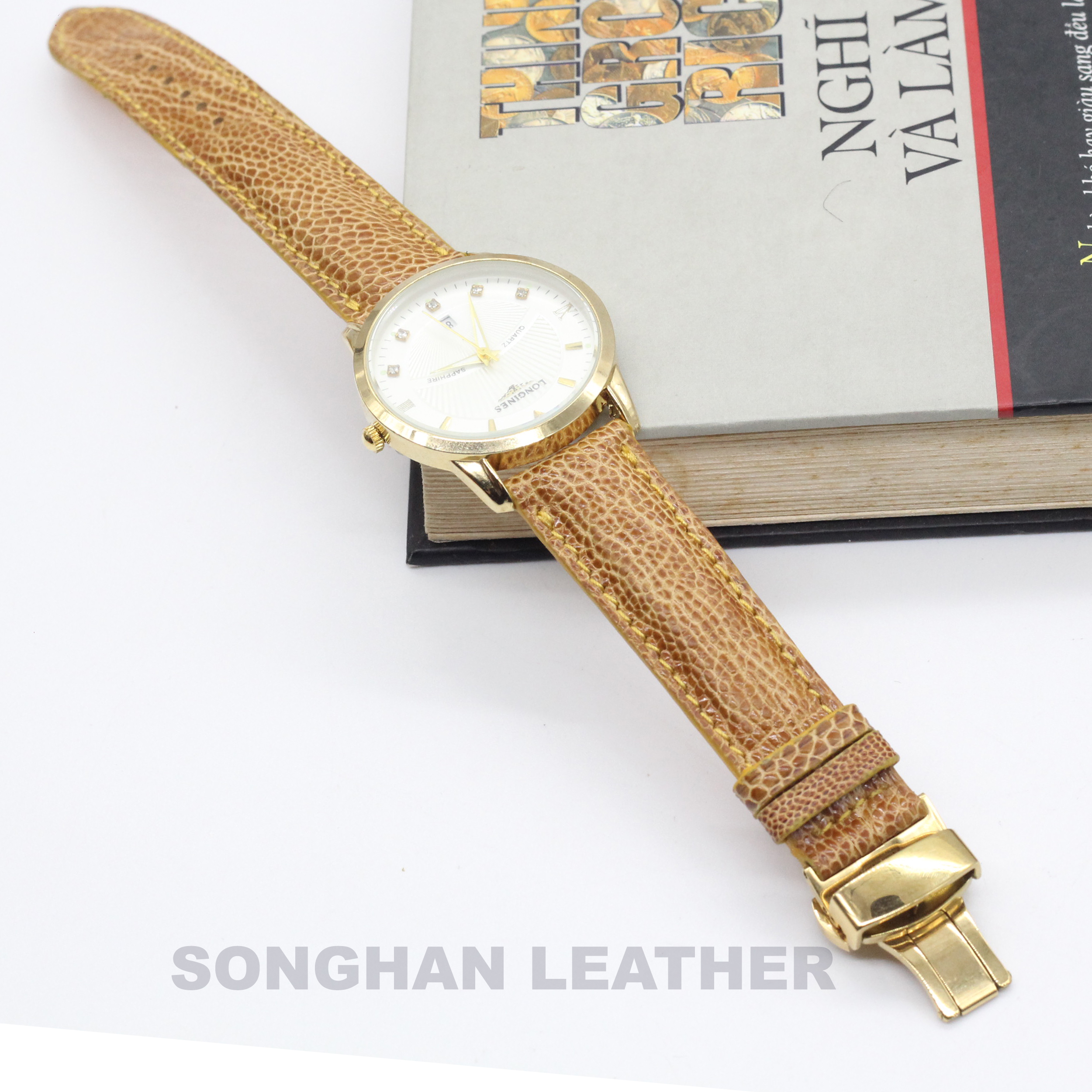 Dây Đồng Hồ. Dây Da Đà Điểu Gắn Chốt Thông Minh Kèm Khóa Gập Cao Cấp Chính Hãng Songhan Leather.Nhiều Size, Nhiều Màu.BẢO HÀNH 6 THÁNG