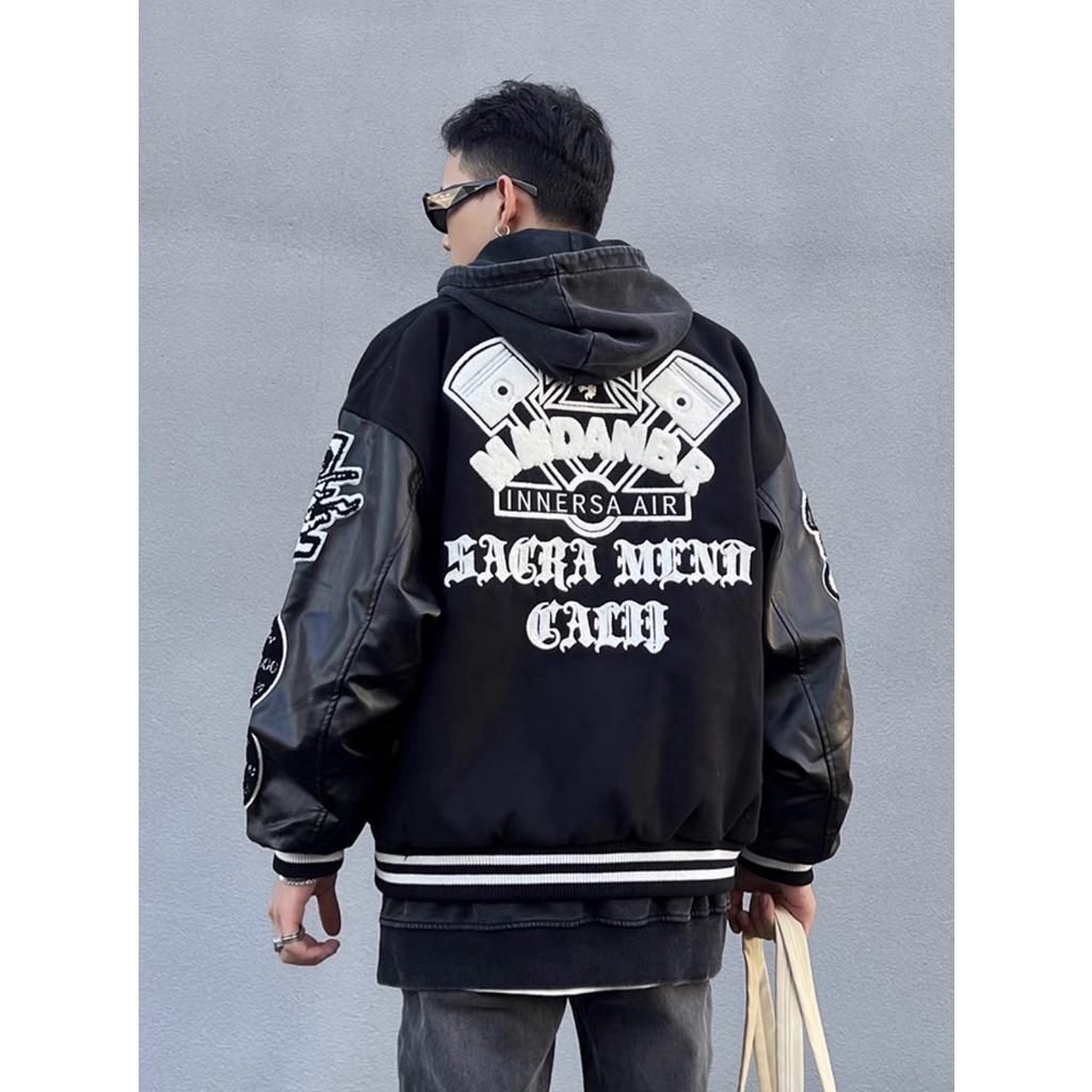 Bomber tay da ghost vintage , varsity jacket nam nữ chất dạ 2 lớp , áo khoác bóng chày local brand unisex - Gin Store