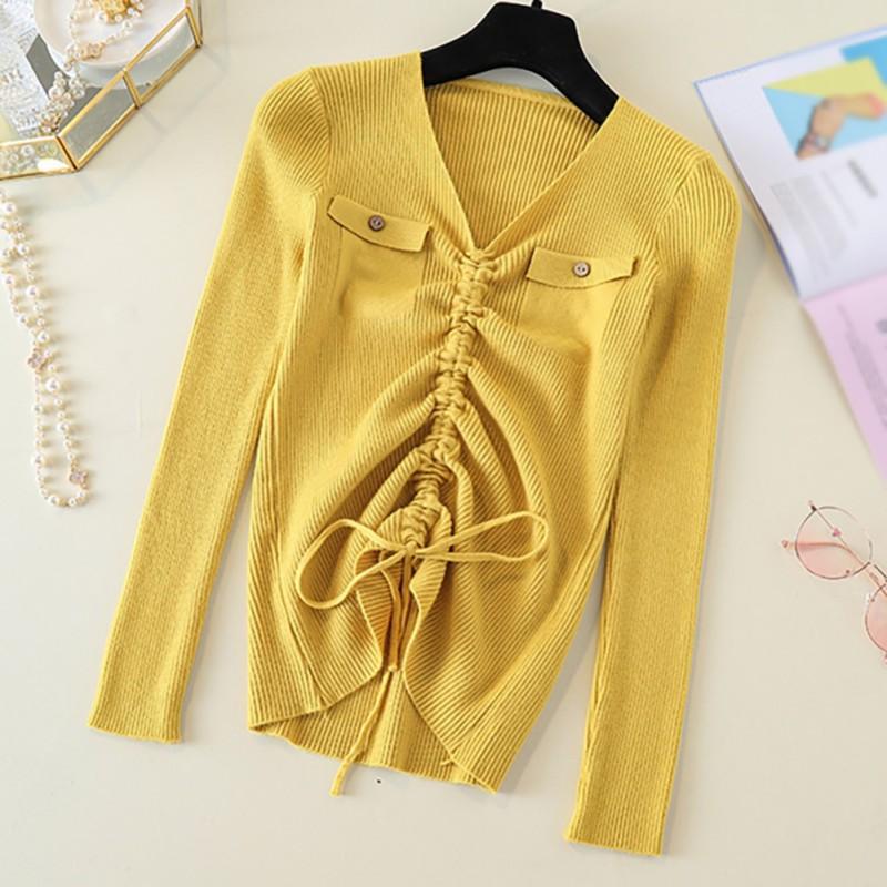 Áo sweater nữ tay dài cổ chữ V màu trơn thời trang
