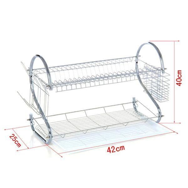 Kệ Để Chén Đĩa 2 Tầng Bằng Inox - Giá Úp Bát Đĩa Có Ống Cắm Đũa Tiện Dụng