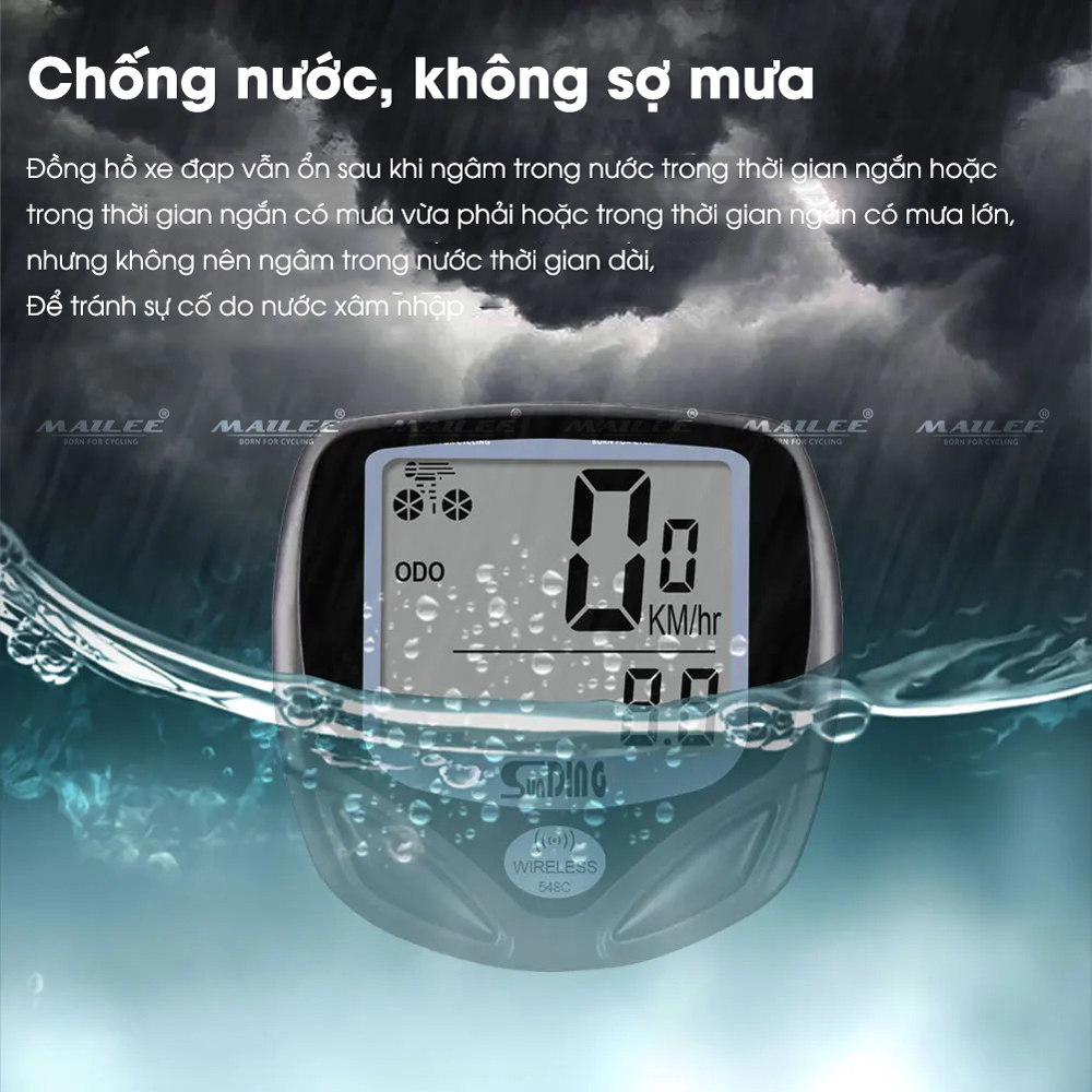 Đồng hồ đo đạp xe đạp không dây SD-548C Chống nước Cảm biến nam châm, đo tốc độ xe, quãng đường Đa chức năng Phụ kiện xe đạp - Mai Lee