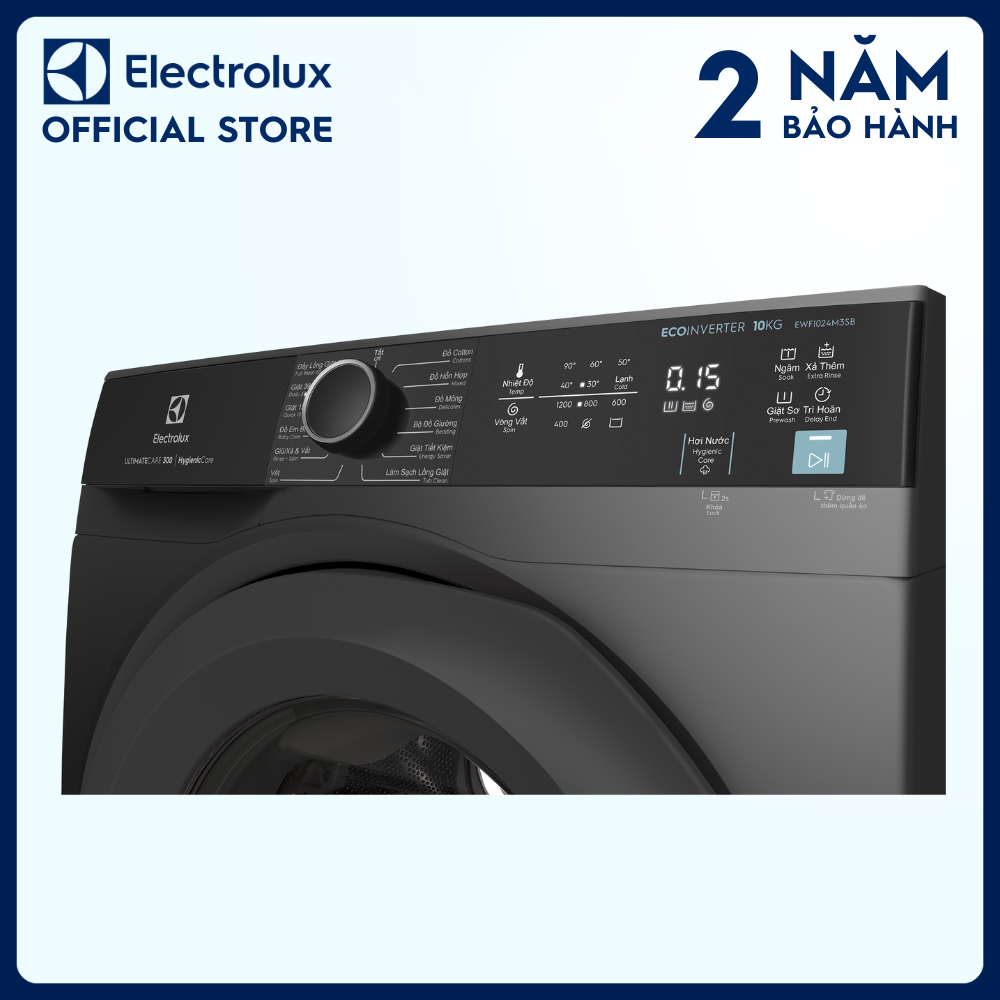 [Free Giao lắp] Máy giặt cửa ngang Electrolux 10kg UltimateCare 300 EWF1024M3SB - Xám đen Onyx diệt 99.9% vi khuẩn, giảm dị ứng, Tiết kiệm điện [Hàng chính hãng]