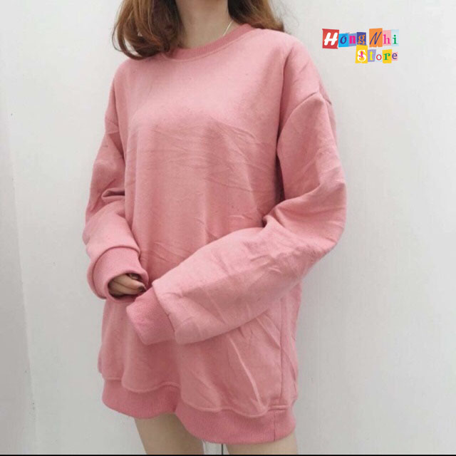 Áo Sweater Trơn Chất Nỉ Lót Bông Màu Hồng Ruốc - Sweater Unisex - MM