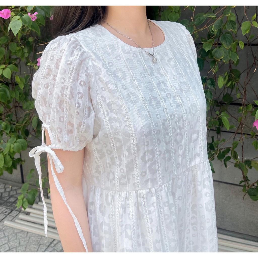 ĐẦM BABYDOLL TRẮNG KATE THÊU 2 LỚP CỔ TRÒN TAY LỠ DÁNG XÒE