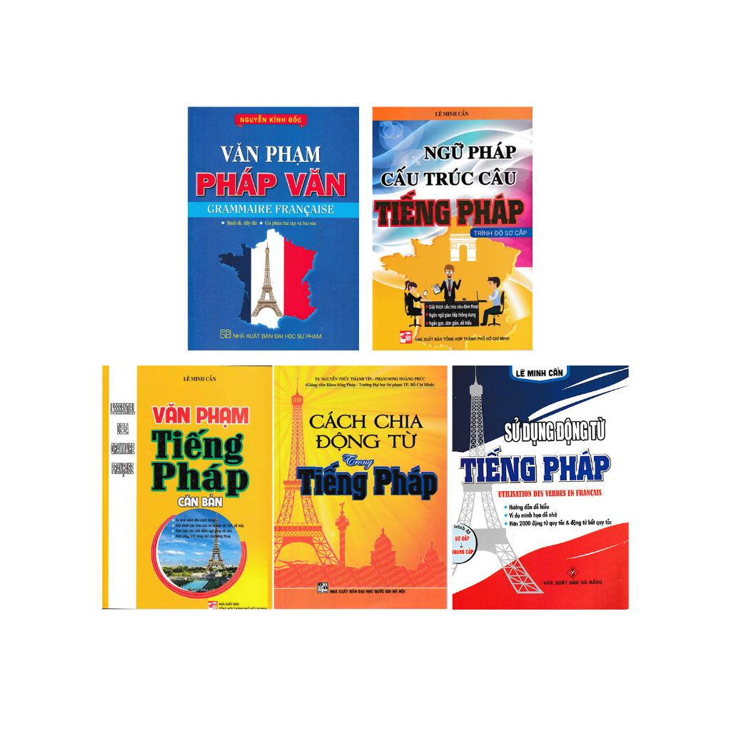 Sách - Combo Sách Học Tiếng Pháp Cho Người Mới Bắt Đầu + Văn Phạm Pháp Văn (Bộ 5 Cuốn) - HA