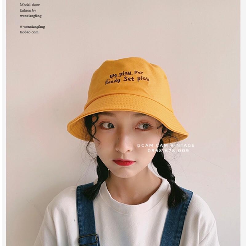 NÓN MŨ BUCKET ULZZANG MẢUKO THÊU CHỮ - CAMCAMVINTAGE