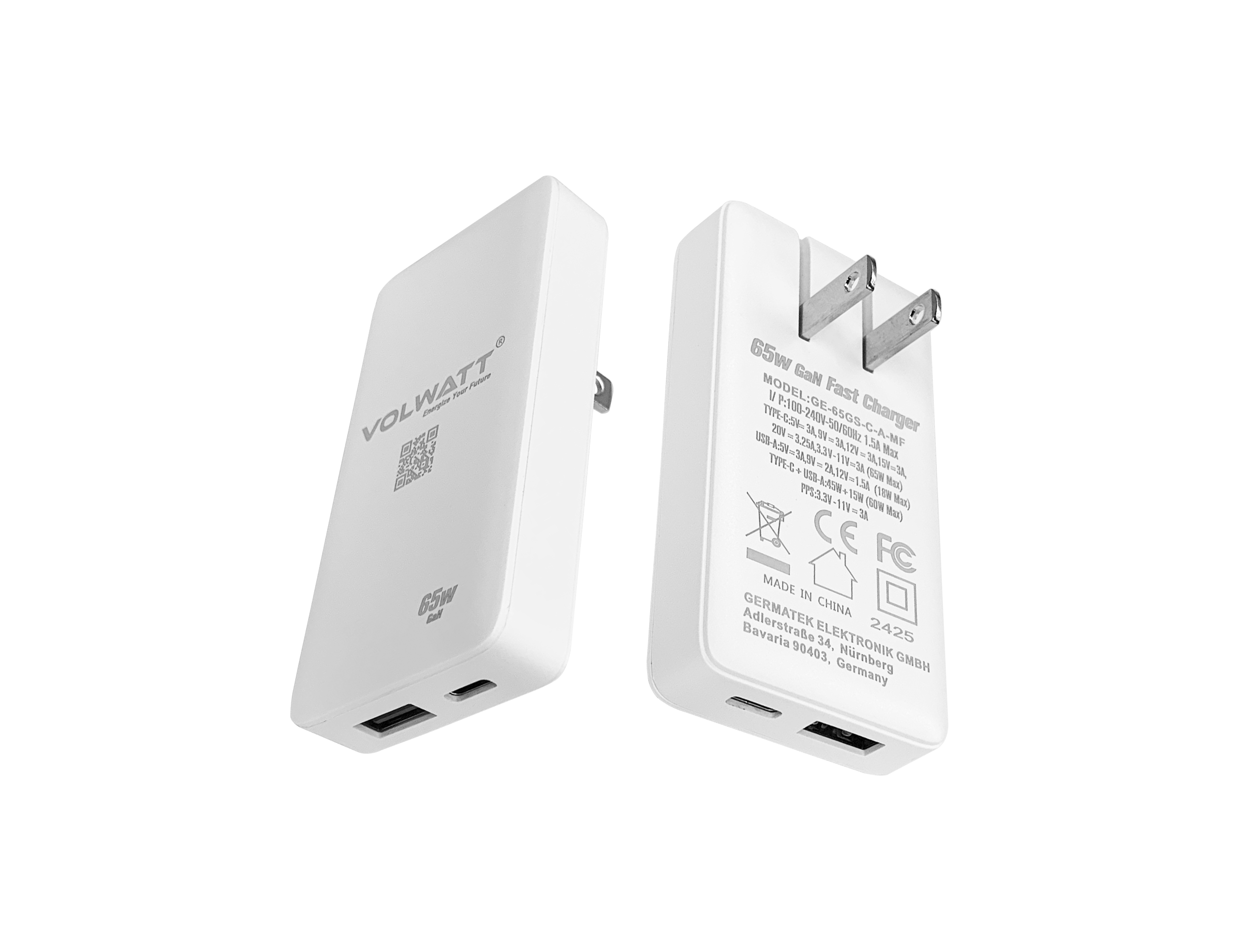 Bộ củ cáp sạc Volwatt GE-65GS-C-A-MF Plus 65W Fast Charger - Hàng Chính Hãng