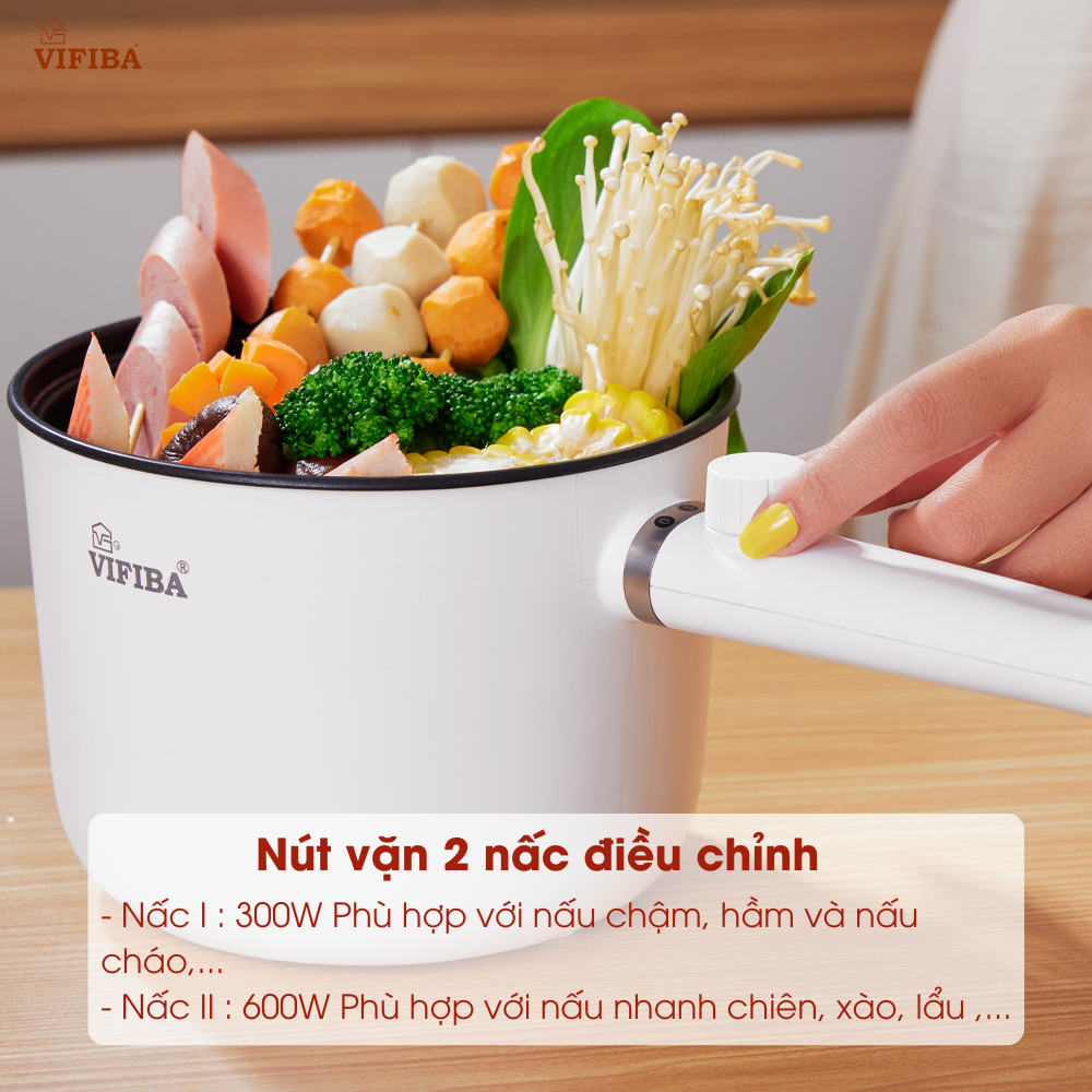 Nồi điện đa năng 2in1 Hàng Chính Hãng VIFIBA 2 cấp độ, chống dính tay cầm dài - Nấu, Chiên, Xào, Luộc