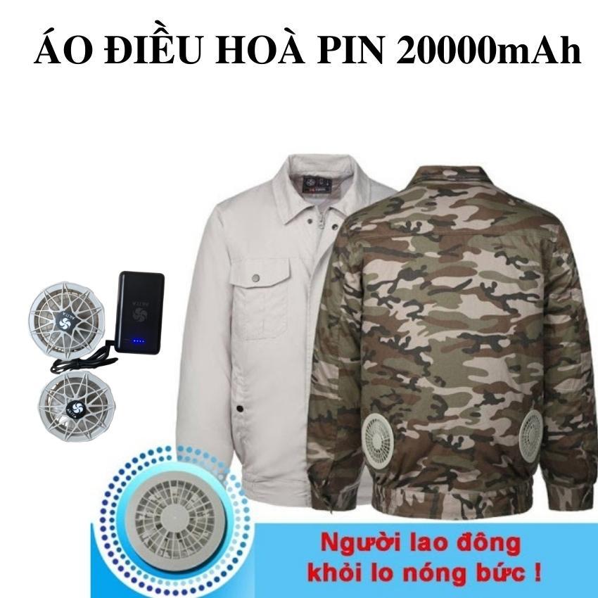 Áo điều hòa quạt gió công nghệ Nhật Bản, Combo Áo điều hòa KAW kem phụ kiện Quạt Pin 50000mAH (Cao thoáng mát tăng hiệu quả làm việc