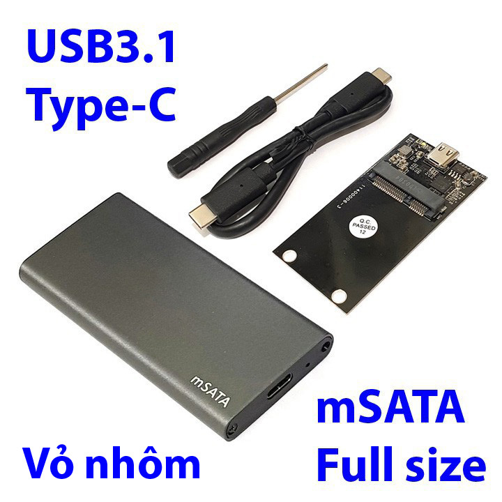 Box SSD mSATA vỏ nhôm USB3.1 type-C M3C