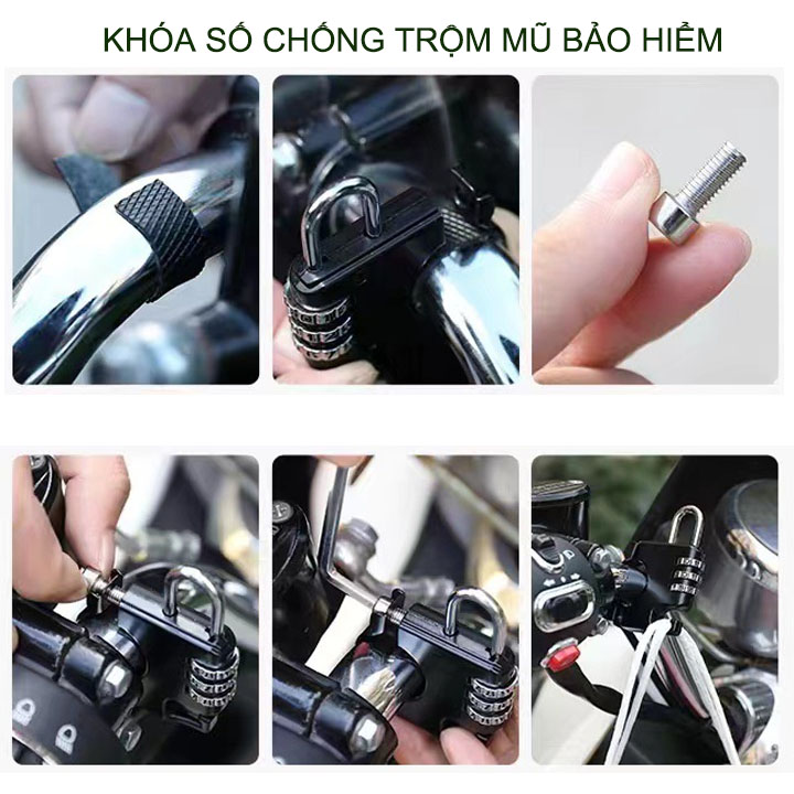 Khóa số gắn tay lái xe máy, xe điện dùng chống trộm mũ bảo hiểm, loại 3 mã số có thể thay đổi được