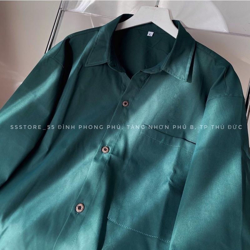 Áo Sơ Mi Tay Ngắn Trơn 1 Túi Màu Xanh Unisex