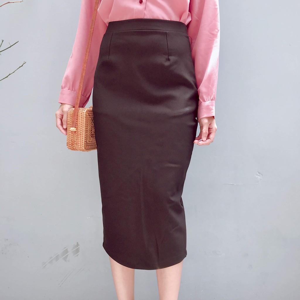 Chân váy công sở dài bigsize màu đen ôm body dài 70cm