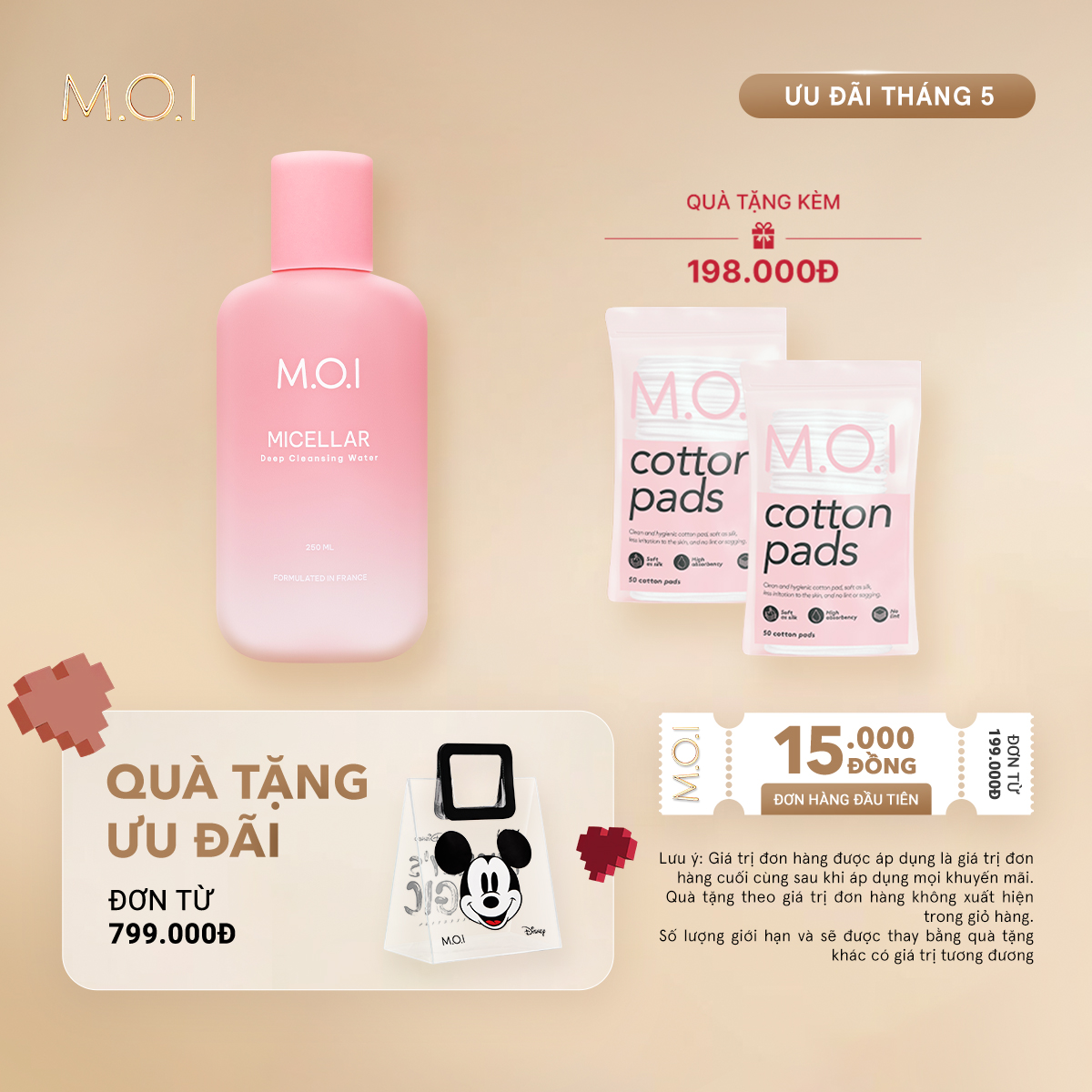Nước tẩy trang M.O.I Micellar Deep Cleansing Water sạch sâu dịu nhẹ  250ml
