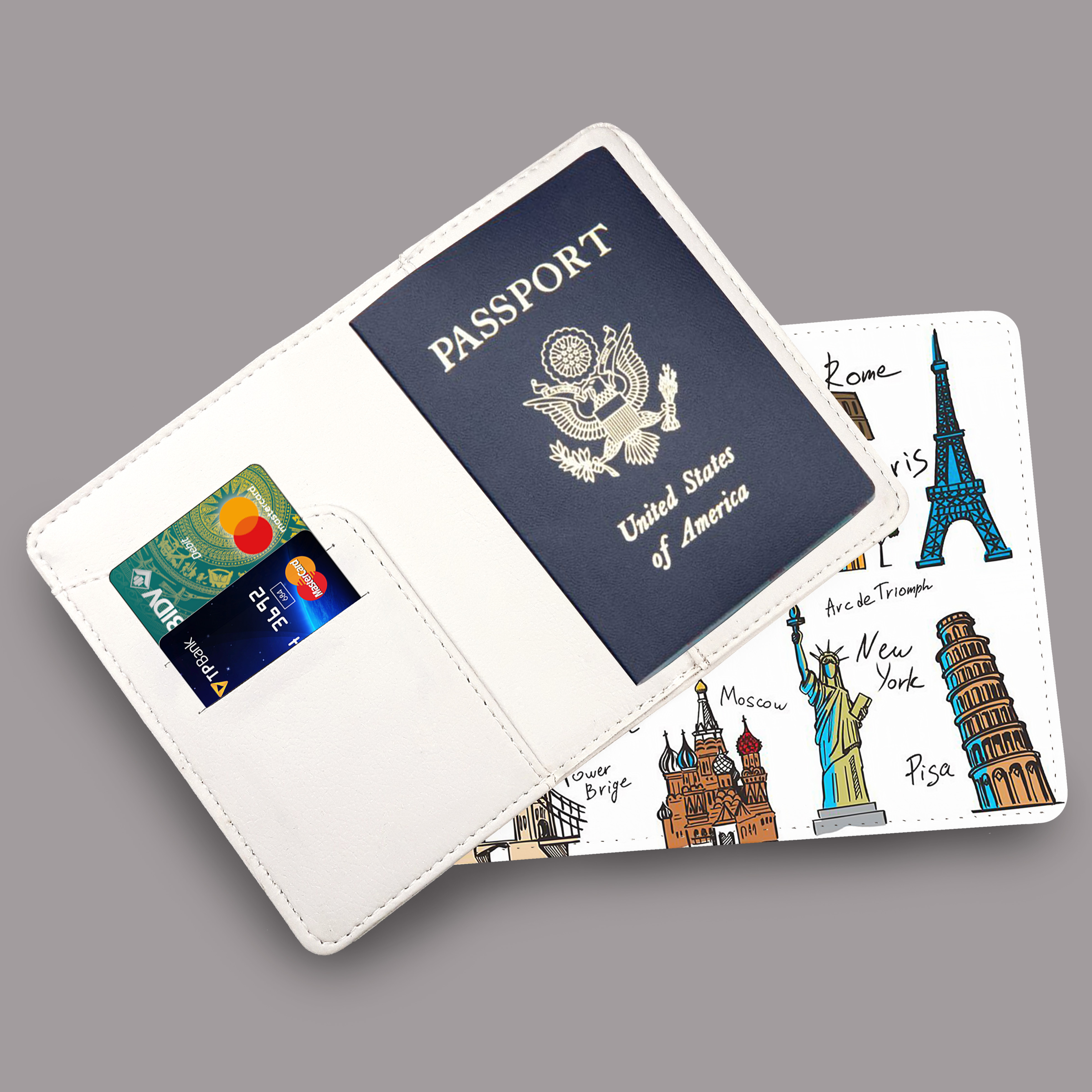 Ví Đựng Passport Du Lịch KỲ QUAN THẾ GIỚI - Bao Da Hộ Chiếu Và Phụ Kiện CUTE - Passport Cover Holder WORLD WONDER - Thiết Kế Độc Đáo - Nghệ Thuật - LT025