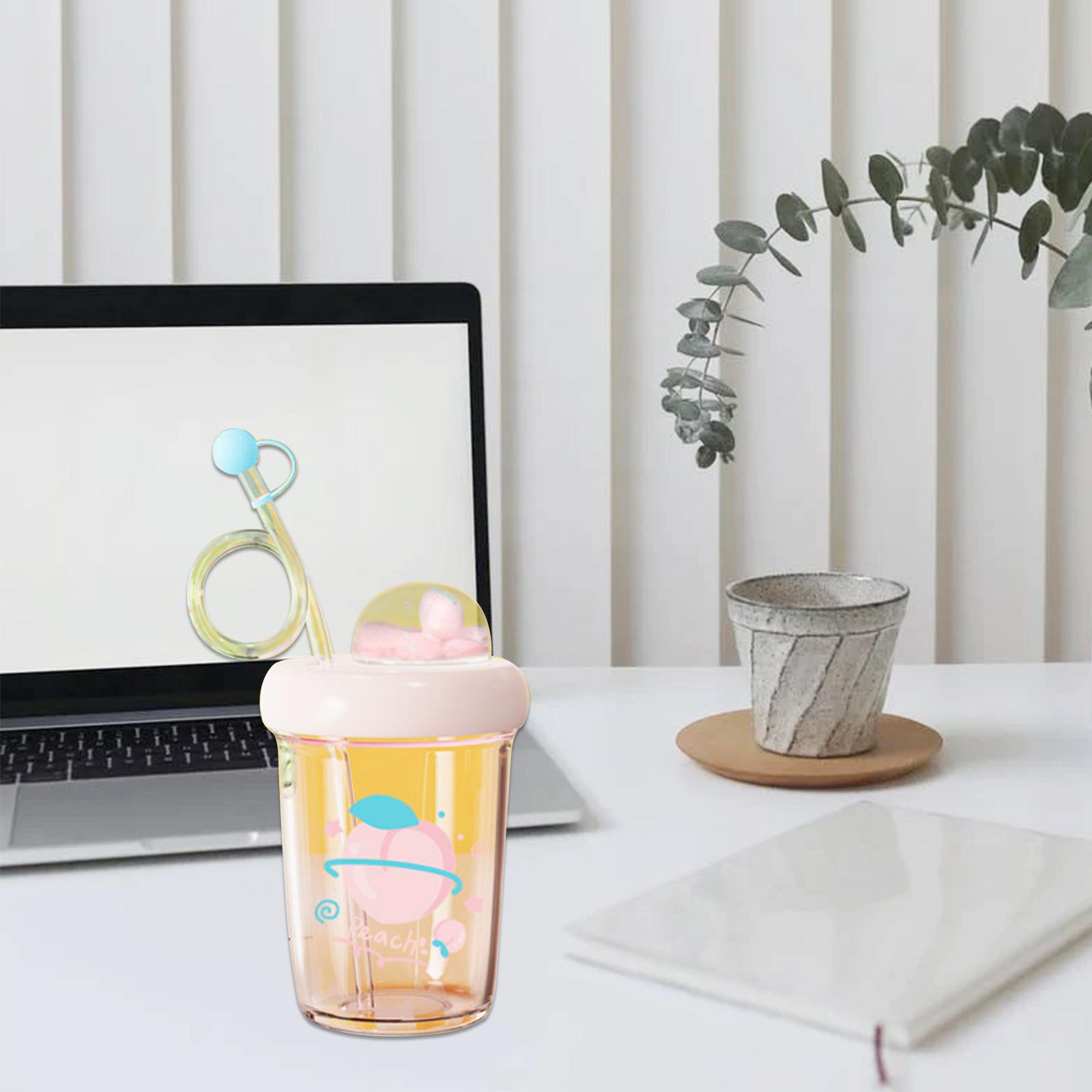 390mL Cute Water Bottle with Straw Leak Proof Coffee Bottle Juice Mix Cup Reusable & BPA Free Juice Bottles