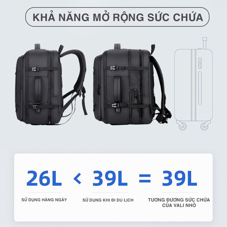 Balo du lịch nam cao cấp GB-BL42 chính hãng Gu Bag, thiết kế đa năng, đựng đồ cỡ lớn (big size), phù hợp đi công tác