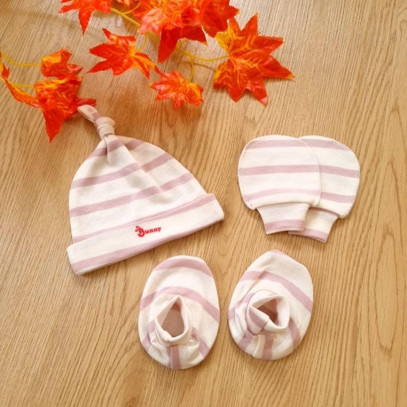 Set Nón - Bao Tay Bao Chân Chất Cotton Mềm mại, Co Giãn - BunnyBaby - Sọc đỏ