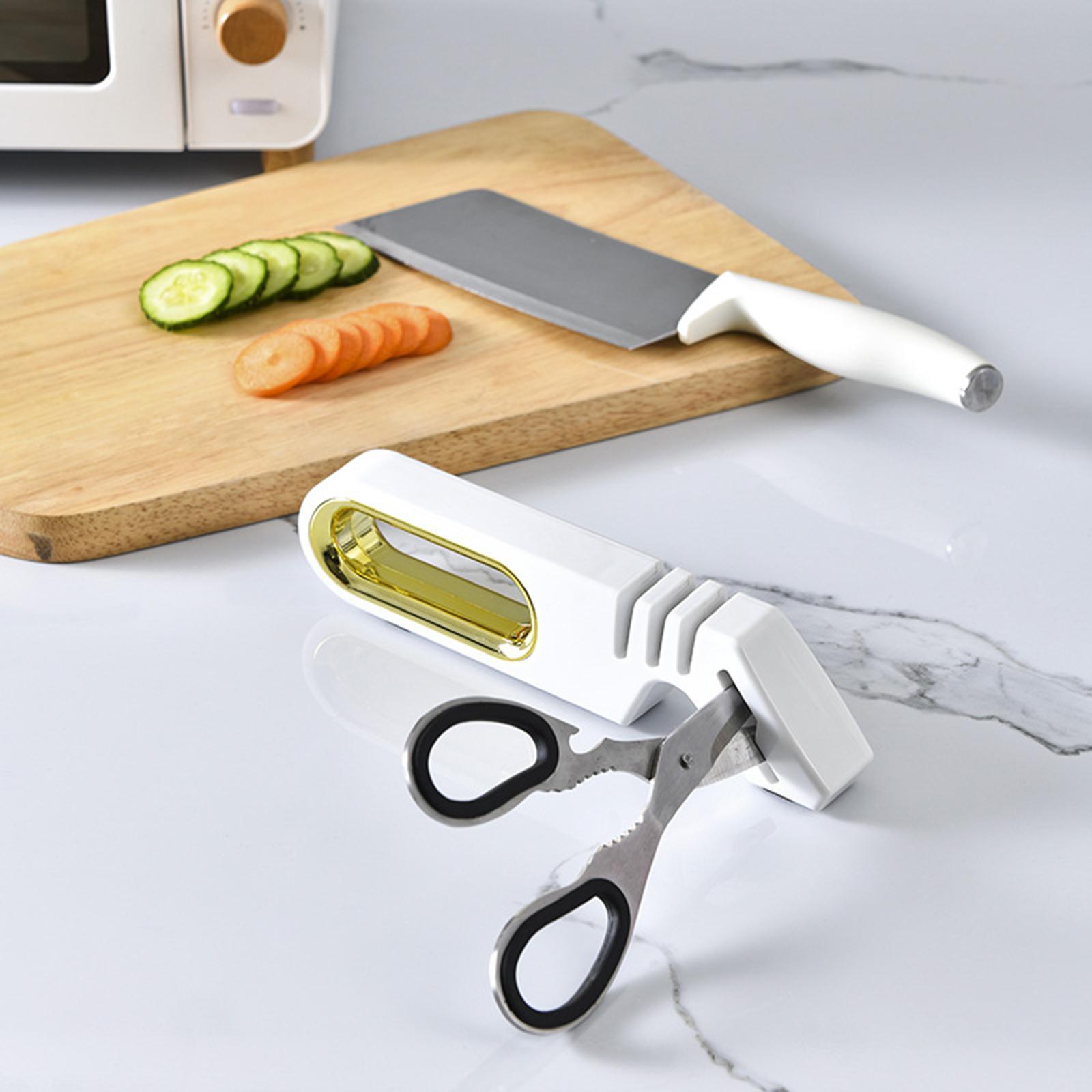 4 in 1 Knife Sharpener with Scissors Sharpening, Premium Polish Blades, Kitchen Knife Sharpener for Ceramic and Steel Knives, Scissors
