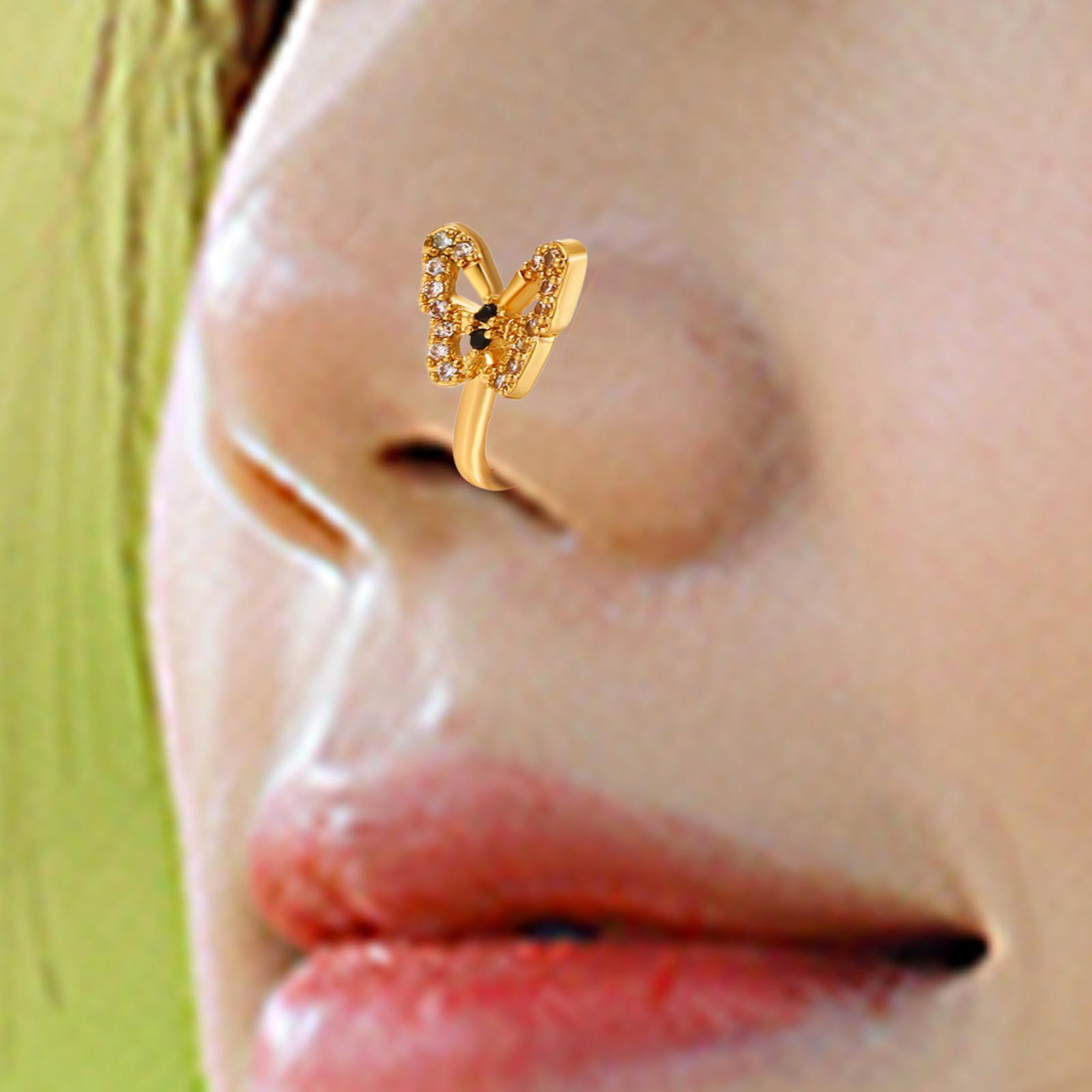 Fake Nose Rhinestone Copper No Piercing Clip on Nose for Women Men